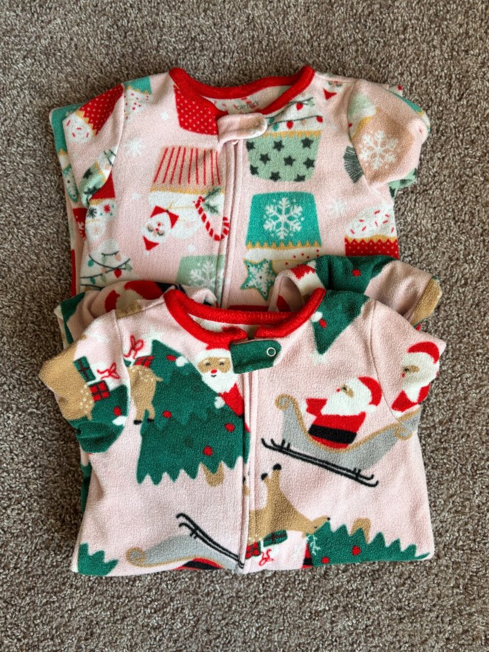 Carter's Christmas Fleece Footed Pajamas Sleeper 2 Piece Lot Size 3T